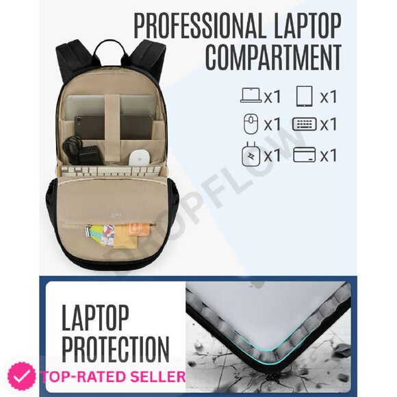 Brand New LIGHT FLIGHT Backpack 15.6 Black Laptop Bag - Picture 4 of 4